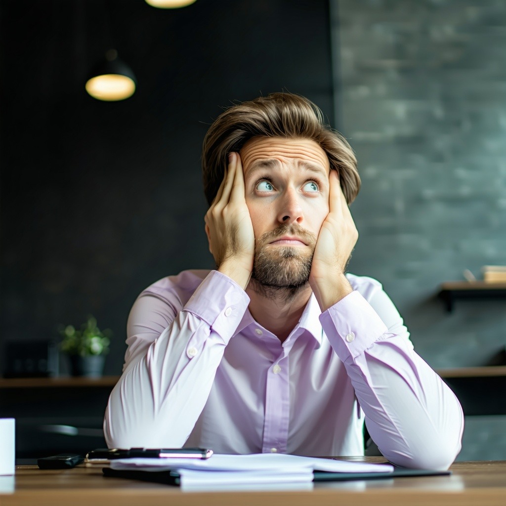 Young executive father alone and worried